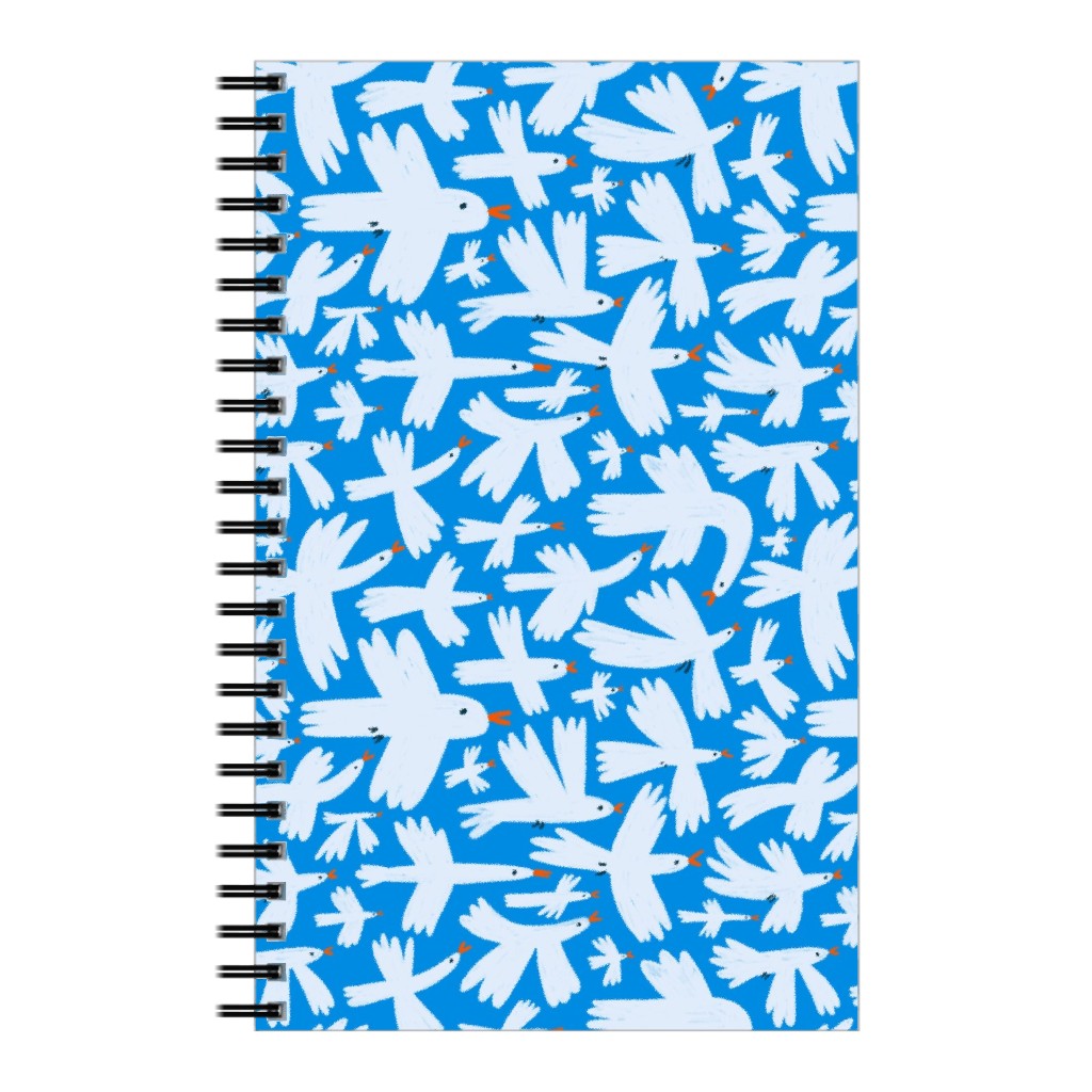 Birds - White on Blue Notebook, 5x8, Blue