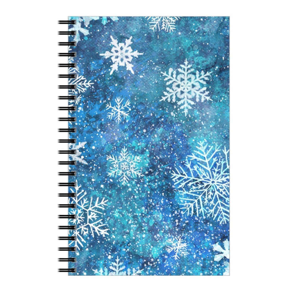 Whinsical Snowflakes Handpainted With Watercolors - Blue Notebook, 5x8, Blue