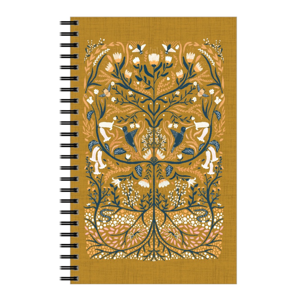 Ecosystems, Folk Art - Orange Notebook, 5x8, Orange, Orange