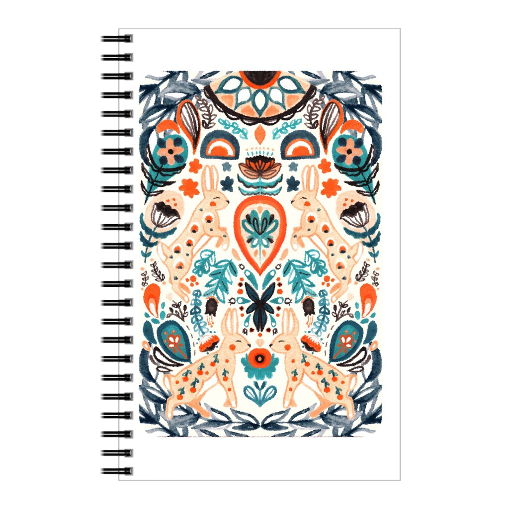 Rabbit Folk Art Notebook, 5x8, Multicolor