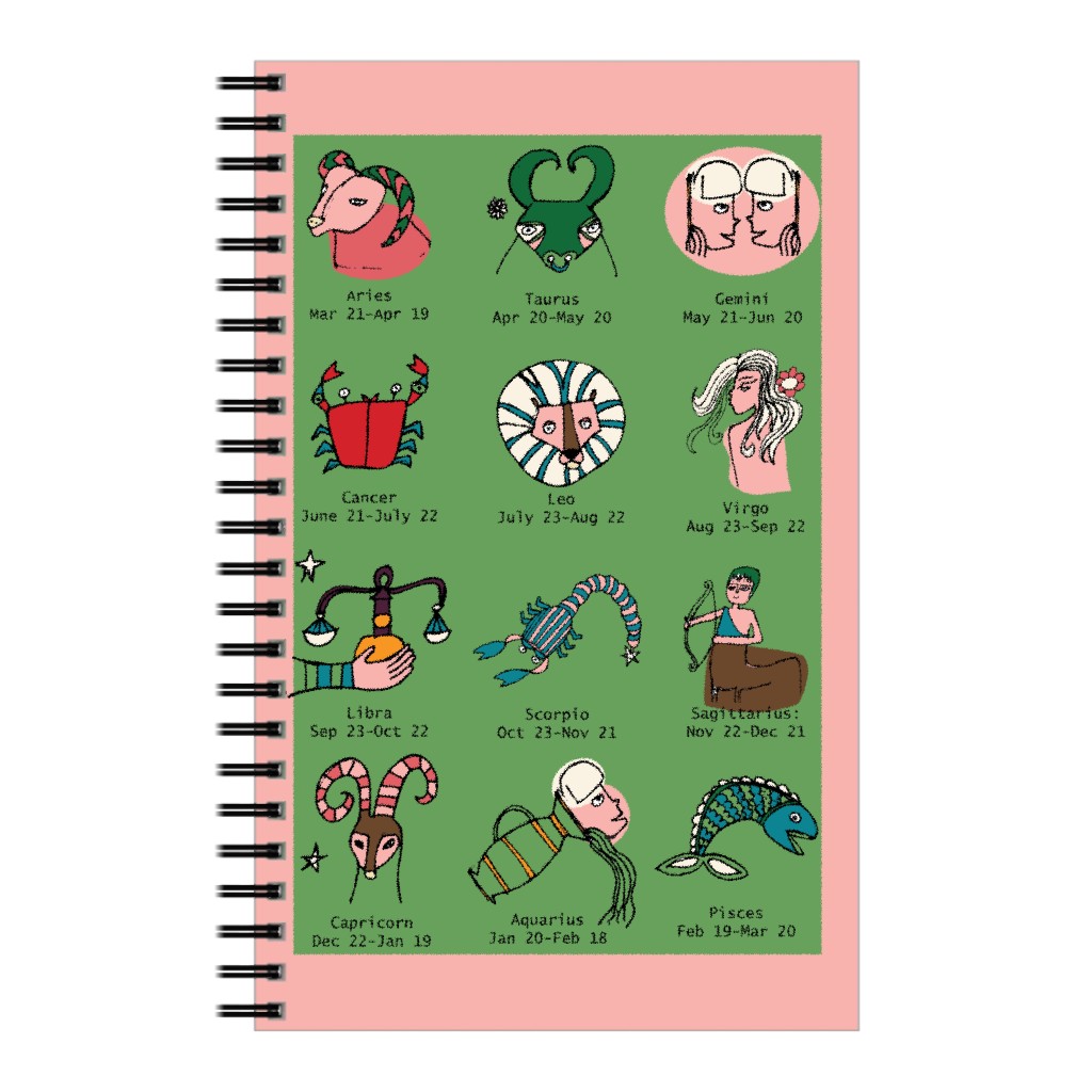 Retro Zodiac Signs Notebook, 5x8, Green, Mantis