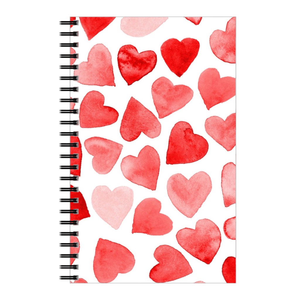Red Hearts Watercolor - Red Notebook, 5x8, Red, Red