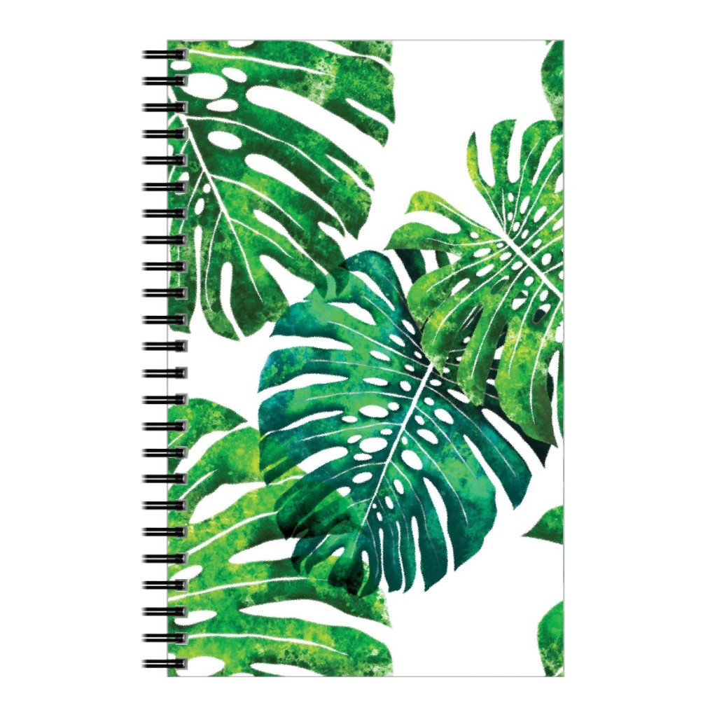 Monstera Leaves - Green on White Notebook, 5x8, Green