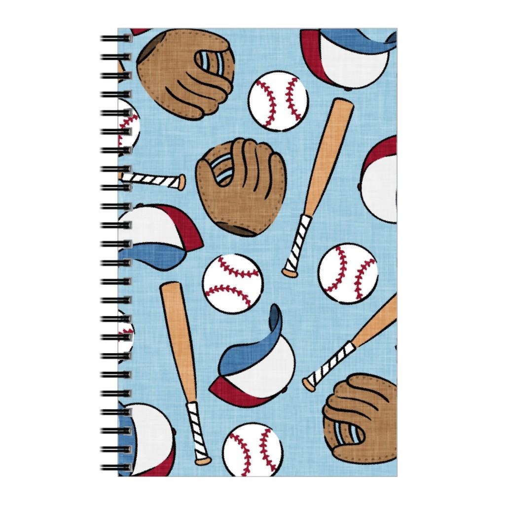 Baseball Bats Mits and Balls Notebook, 5x8, Blue