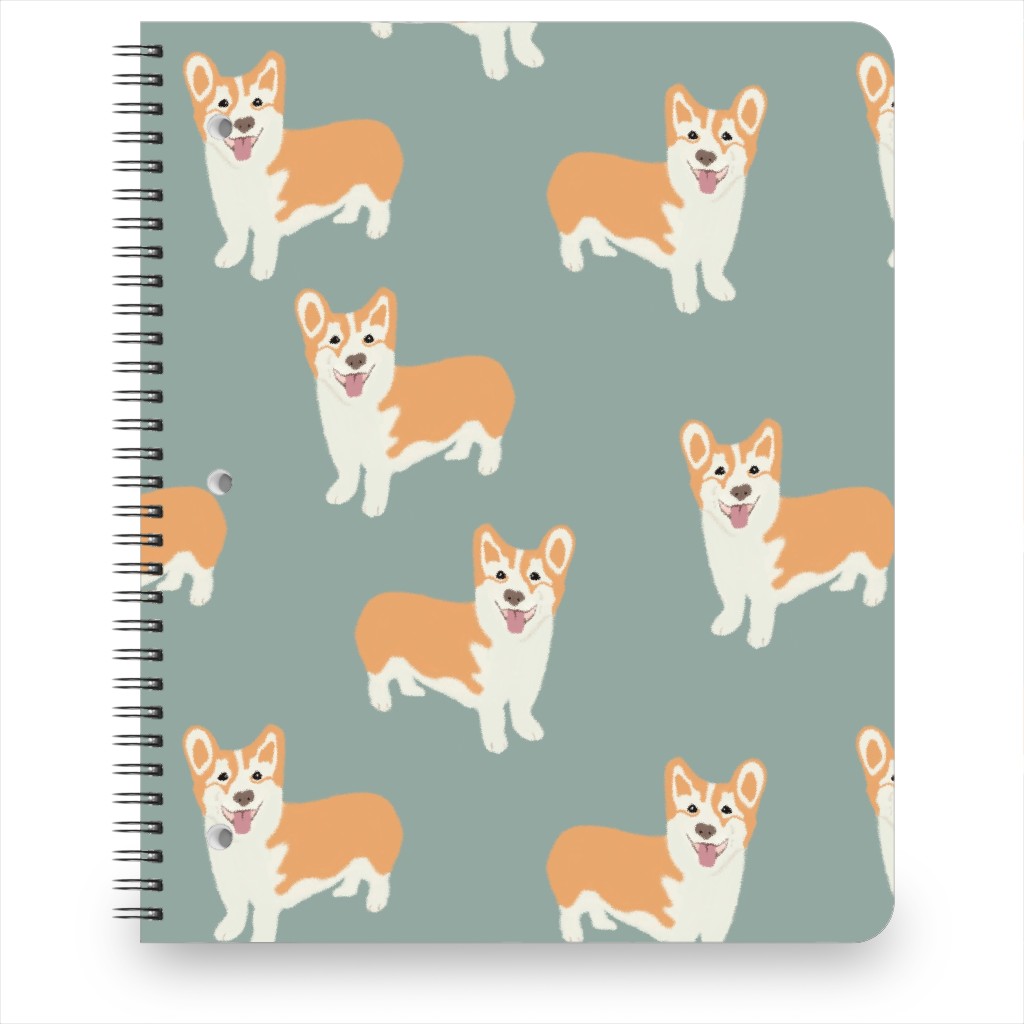 Corgi Notebook, 8.5x11, Green, Basil
