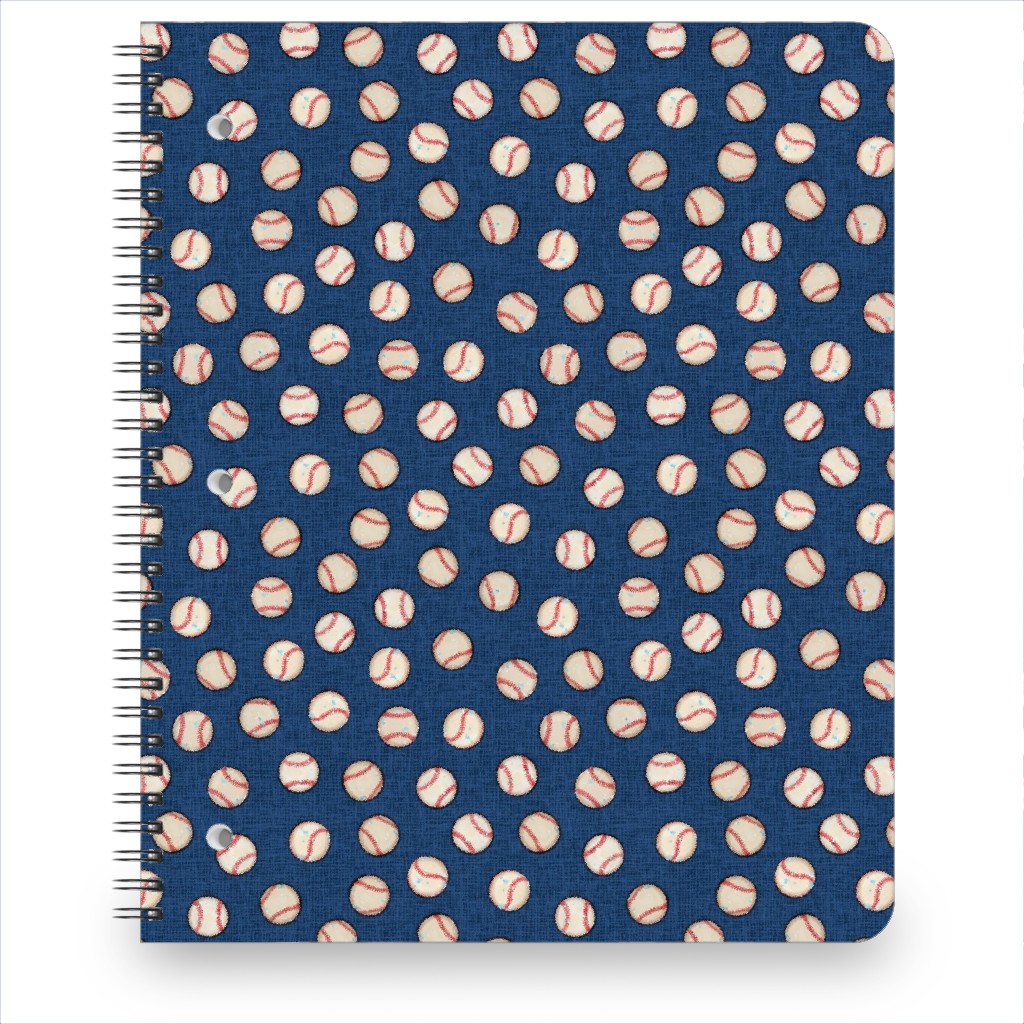 Baseball Balls on Blue Linen Notebook, 8.5x11, Blue, True Blue