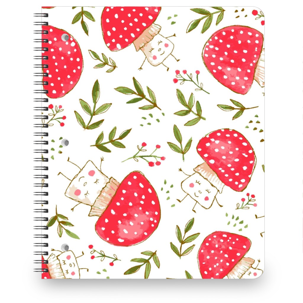 the Happiest Little Mushrooms - Red Notebook, 8.5x11, Red, Red