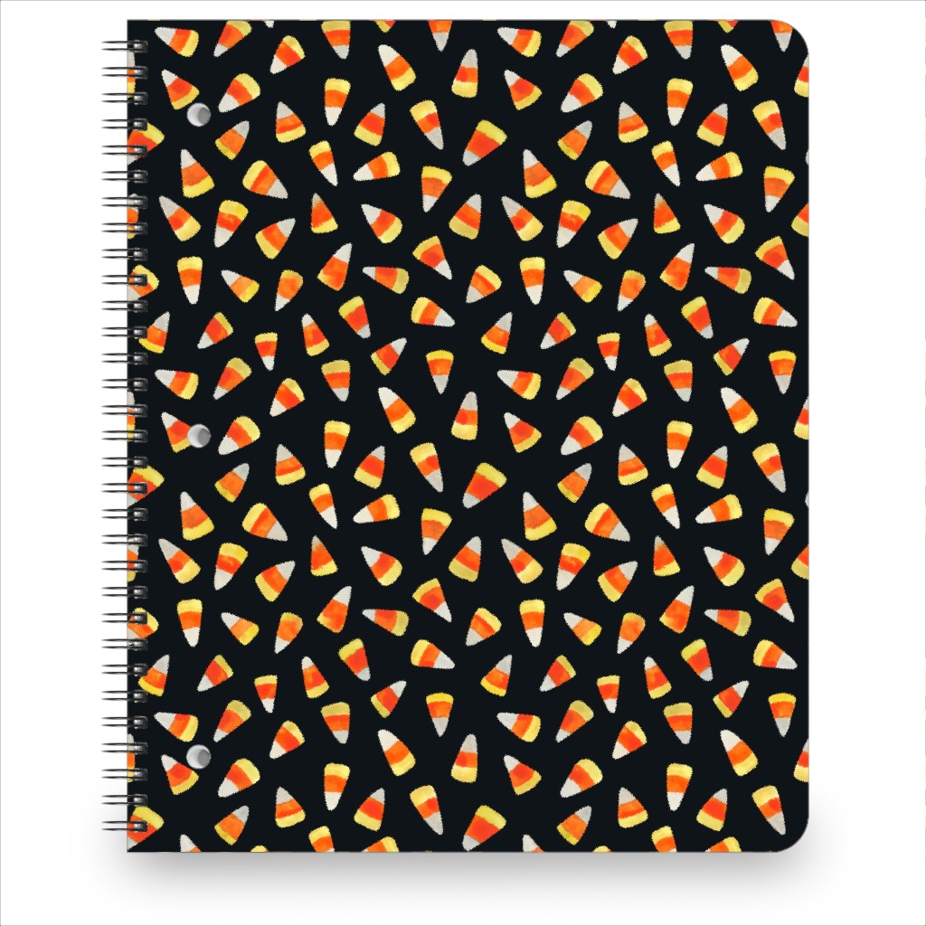 Watercolor Candy Corn - Black Notebook, 8.5x11, Black, Black