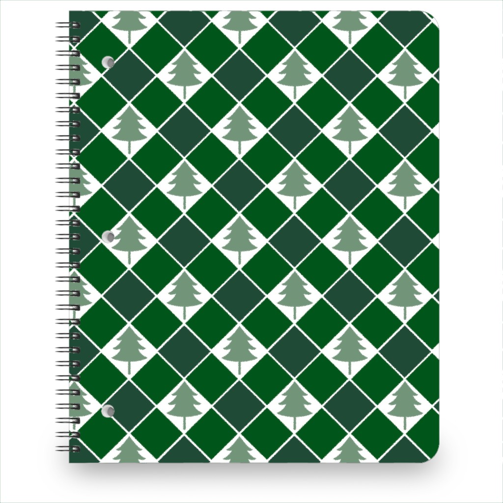 Christmas Tree Checkers - Green Notebook, 8.5x11, Green