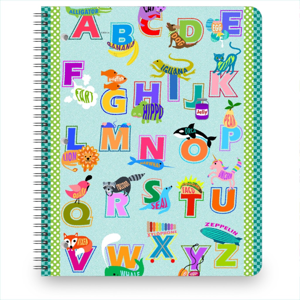 Kids Alphabet Abcs - Multi on Blue Notebook, 8.5x11, Multicolor