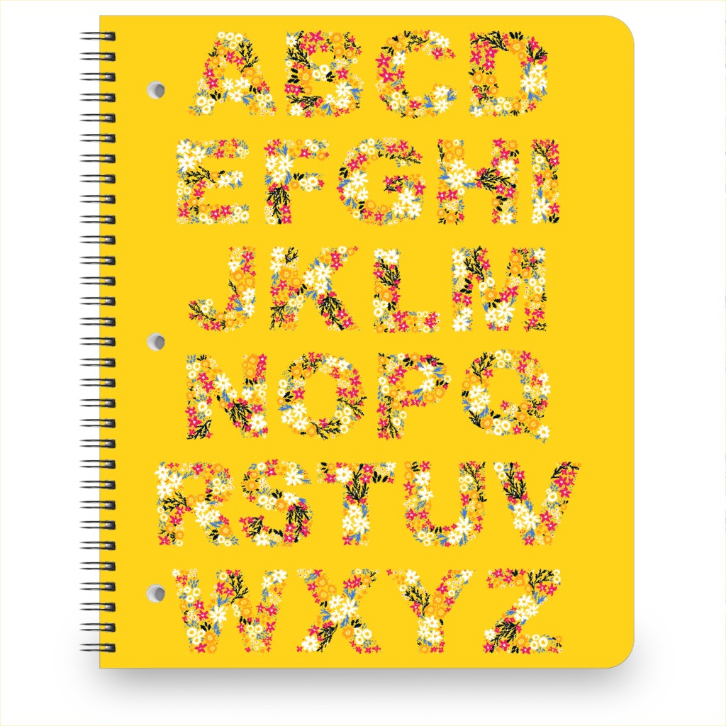 Rustic Wildflower Alphabet Notebook, 8.5x11, Yellow, Dandelion