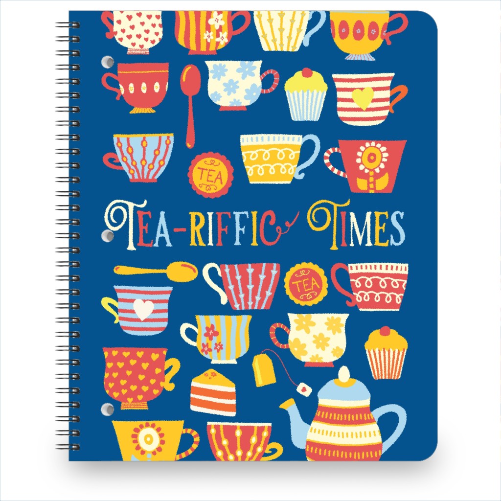 Tea Time Teacups Notebook, 8.5x11, Multicolor, Denim