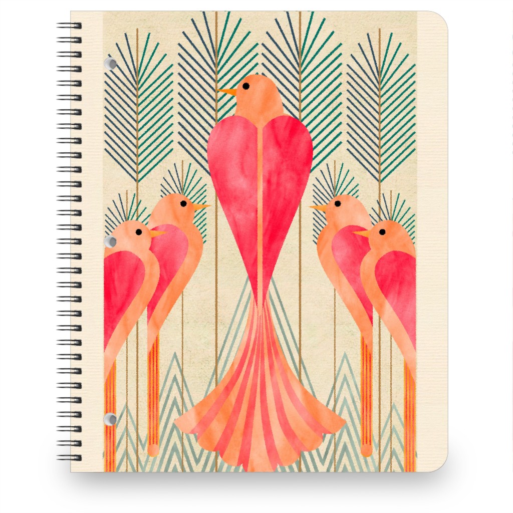 Modern Love Birds in a Pine Forest Notebook, 8.5x11, Pink, Bright Pink