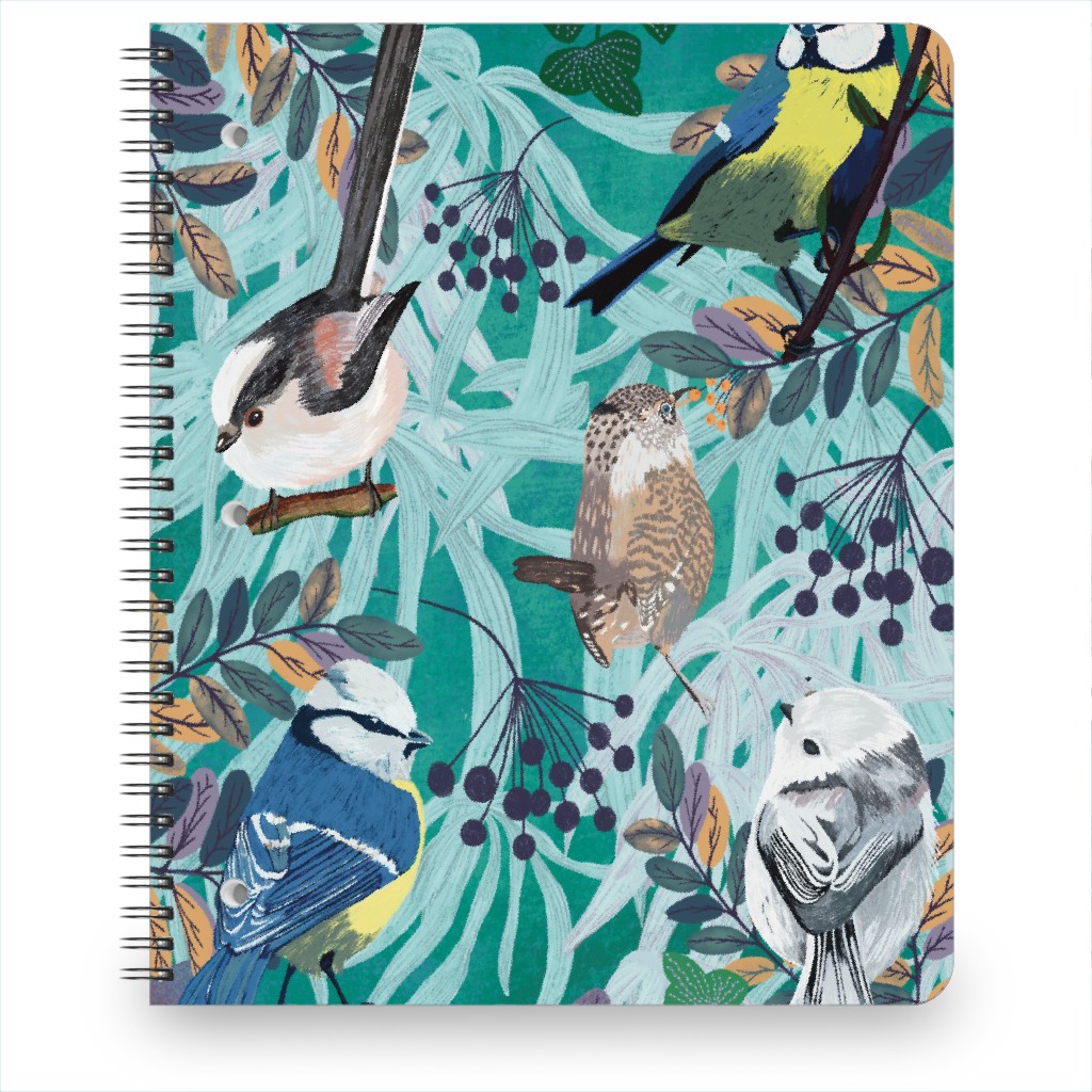 Birds & Berries - Blue Notebook, 8.5x11, Blue
