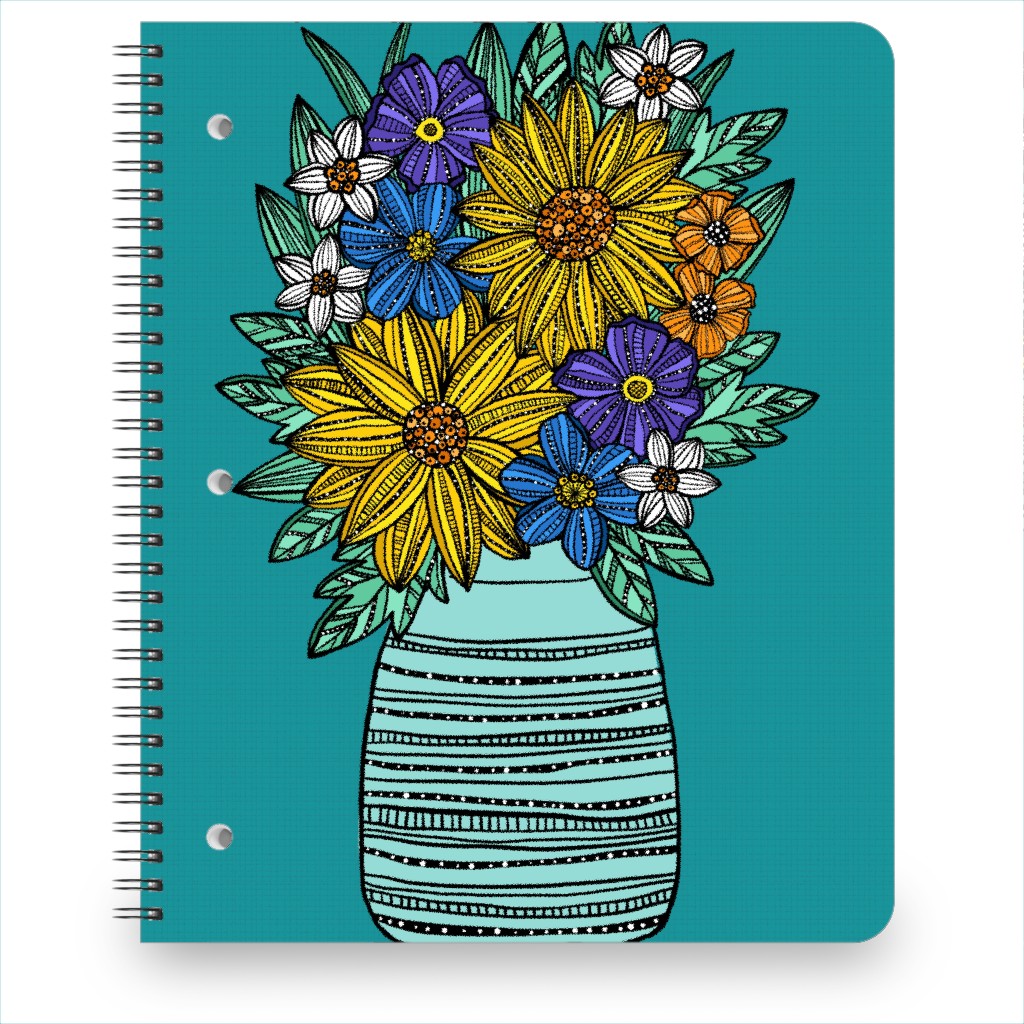 Sunflower Bouquet - Teal Notebook, 8.5x11, Multicolor
