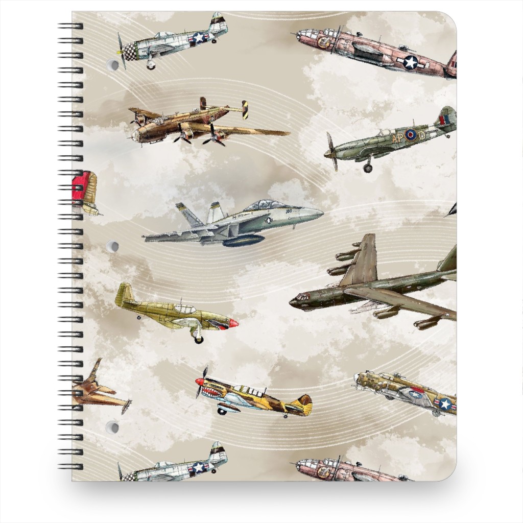 Military Planes Notebook, 8.5x11, Beige