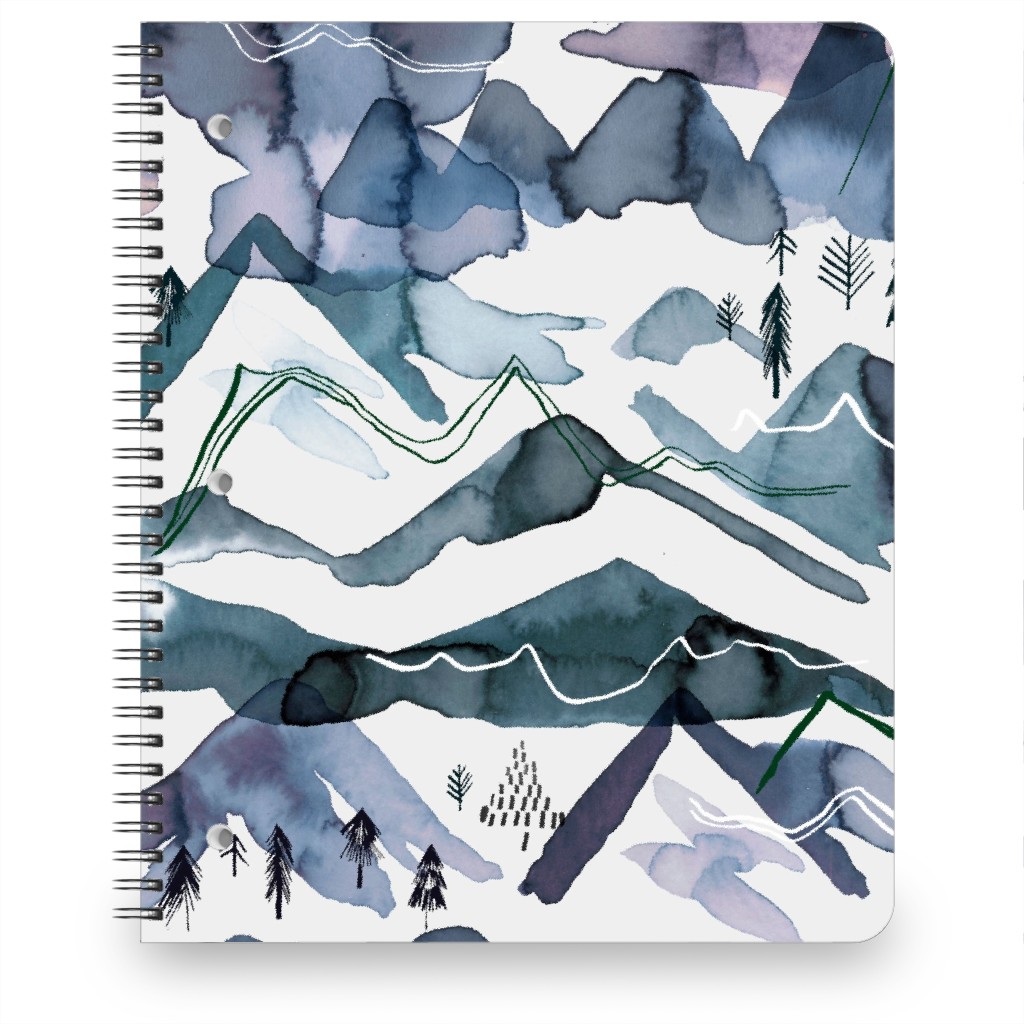 Watercolor Mountains Landscape - Blue Notebook, 8.5x11, Blue