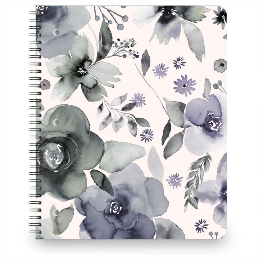 Wintery Watercolor Flower Bouquets - Navy Notebook, 8.5x11, Blue
