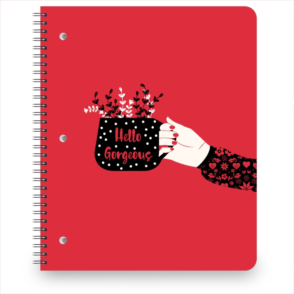 Hello Gorgeous - Mug on Red Notebook, 8.5x11, Red