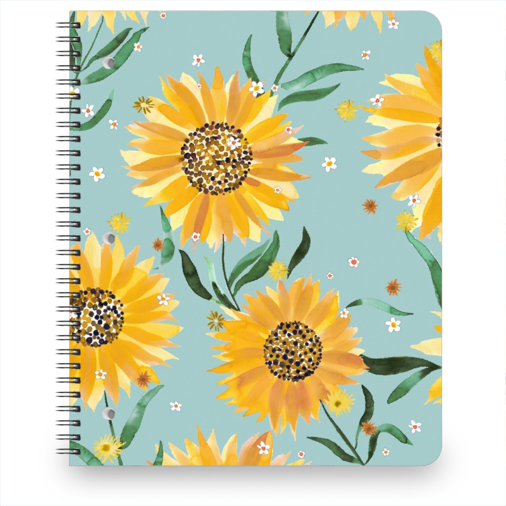 Watercolor Sunflowers - Yellow on Blue Notebook, 8.5x11, Yellow
