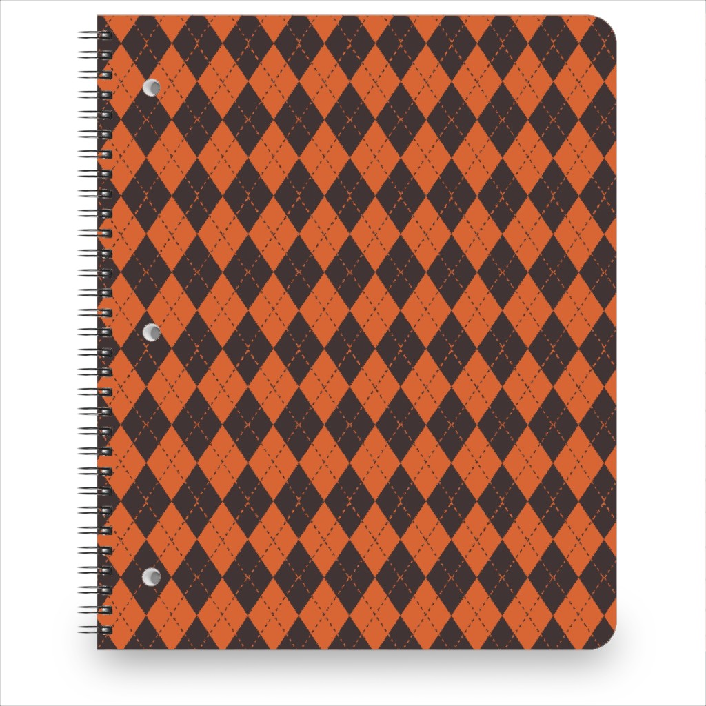 Halloween Argyle - Orange and Black Notebook, 8.5x11, Orange