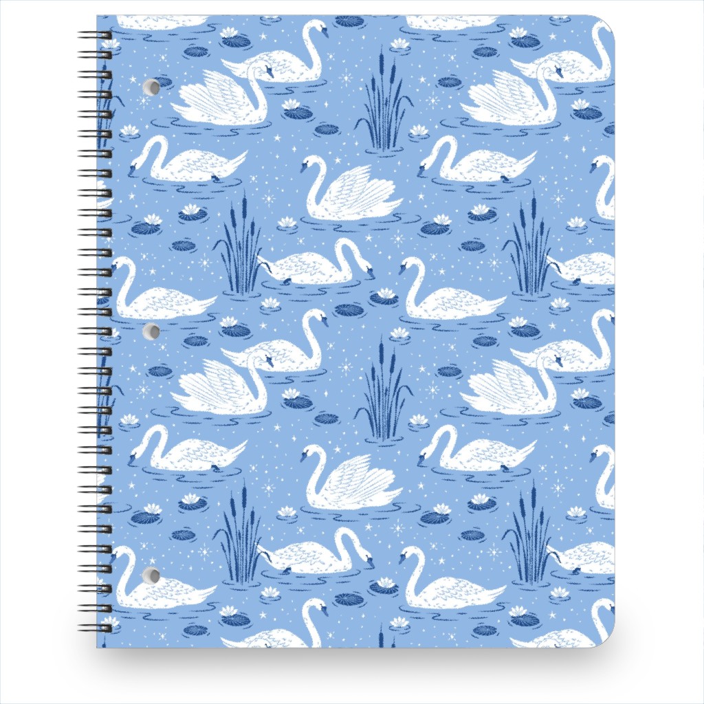 Summer Swans Notebook, 8.5x11, Blue, Light Blue