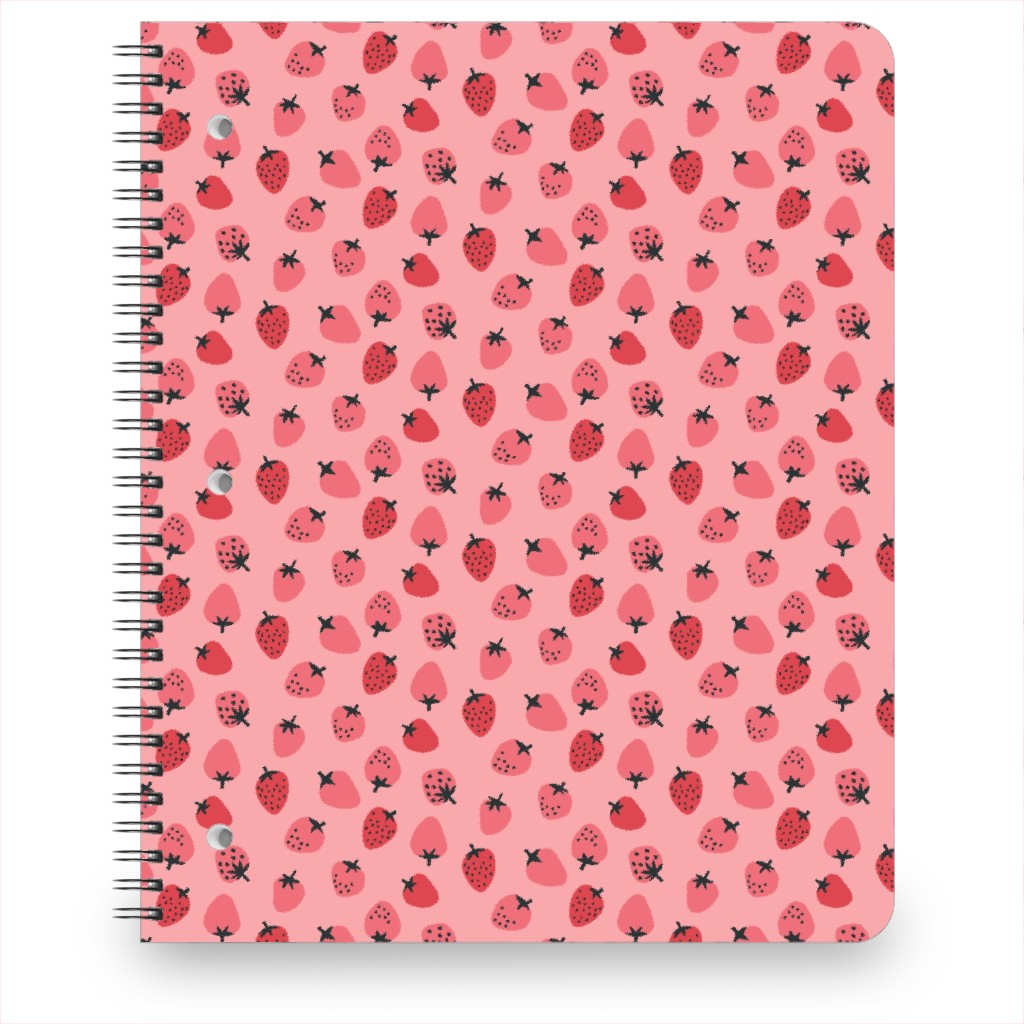 Red Strawberries - Pink Notebook, 8.5x11, Pink