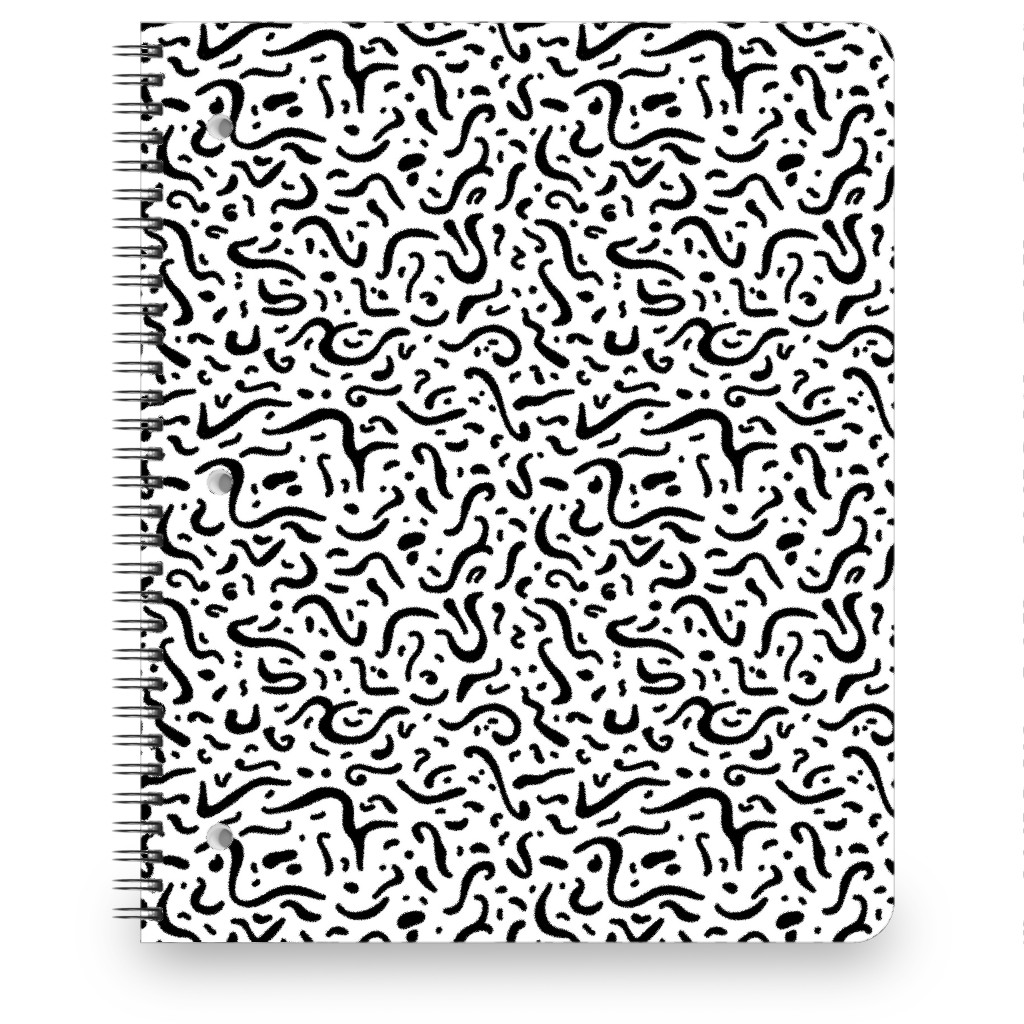 Squiggly - Black and White Notebook, 8.5x11, Black, Black