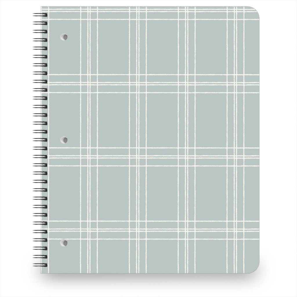 Lined Linens - Quad Plaid - Ivory, Blue Notebook, 8.5x11, Blue