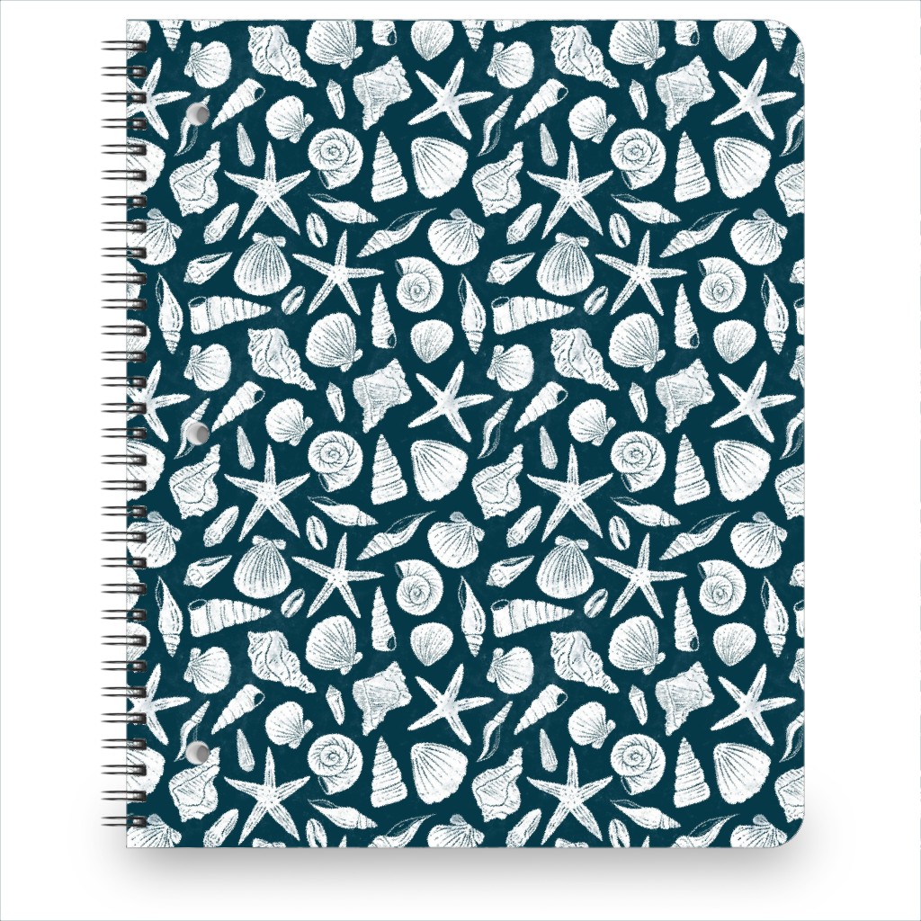 Textured Ocean Seashells - Dark Blue and Cream Notebook, 8.5x11, Blue, True Blue