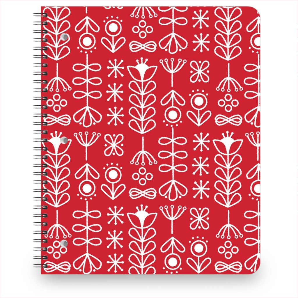 Red and White Nordic Mod Floral Notebook, 8.5x11, Red