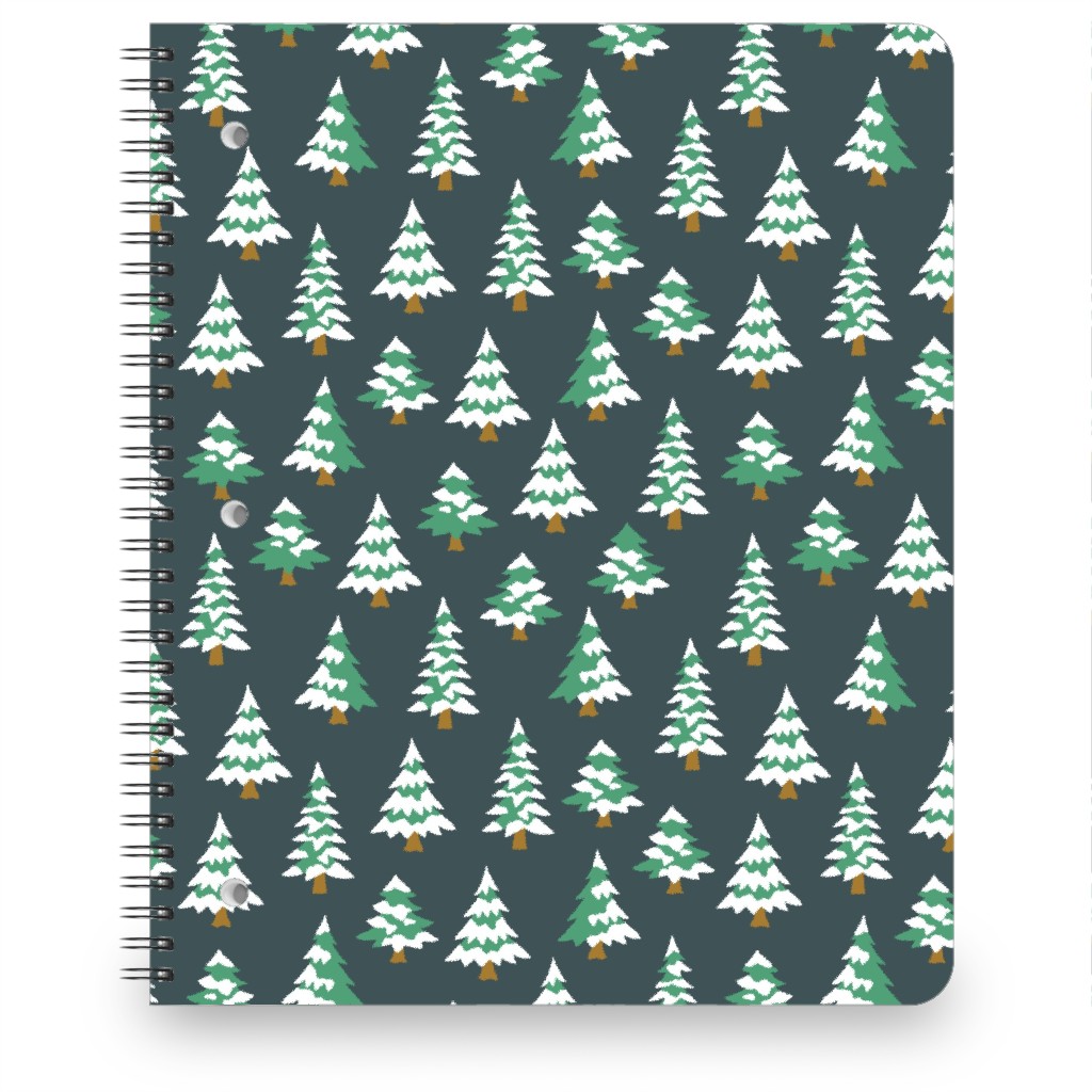 Winter Village Trees With Snow - Dark Notebook, 8.5x11, Green