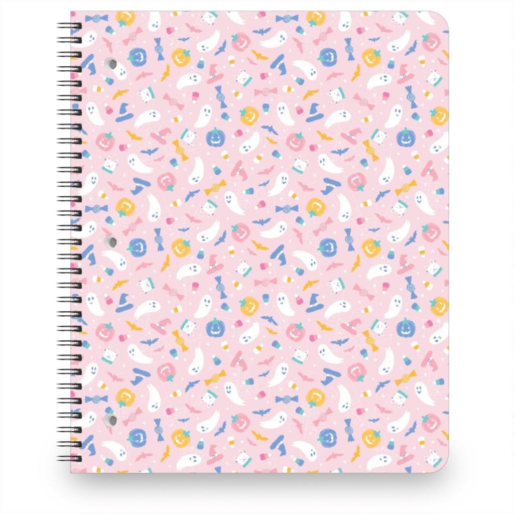 Pastel Halloween Happy Ghosts and Candy Corn Notebook, 8.5x11, Pink