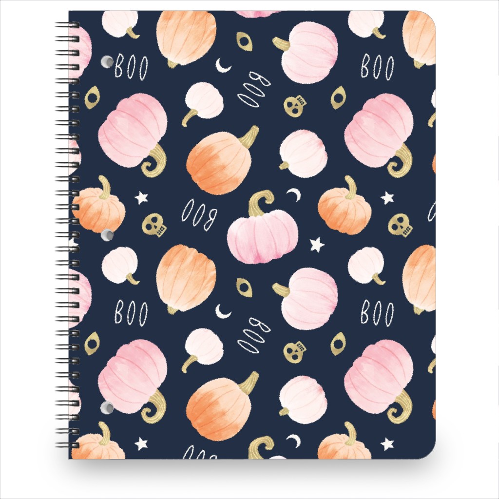 Pastel Pumpkins Halloween Party Boo Notebook, 8.5x11, Orange