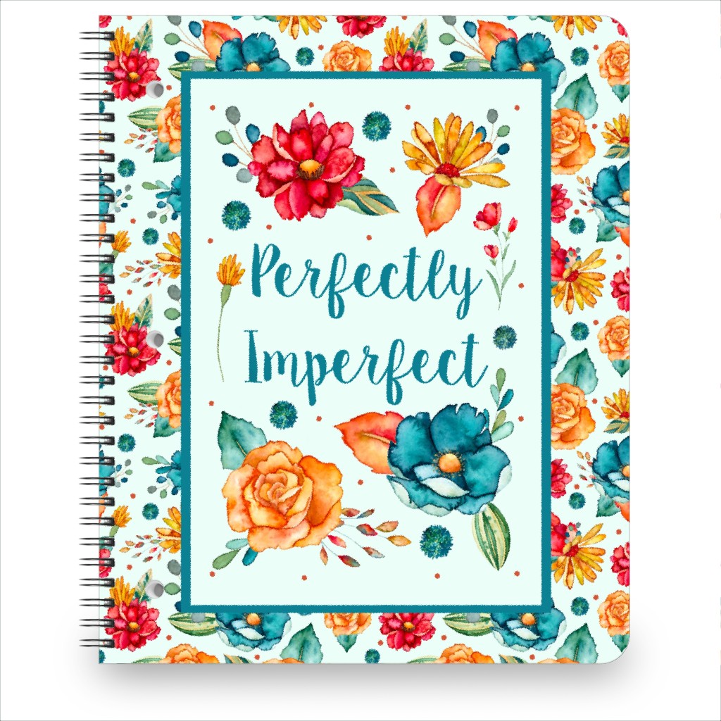 Perfectly Imperfect Fall Watercolor Flowers in Red, Orange & Turquoise Notebook, 8.5x11, Multicolor