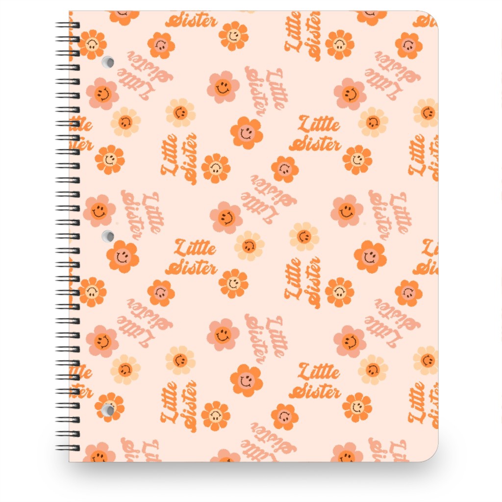 Little Sister Boho - Retro Smiley Floral Design - Muted Notebook, 8.5x11, Pink