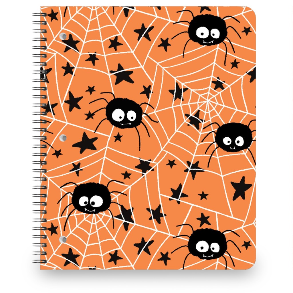 Cute Hand-Drawn Spider Halloween - Orange Notebook, 8.5x11, Orange
