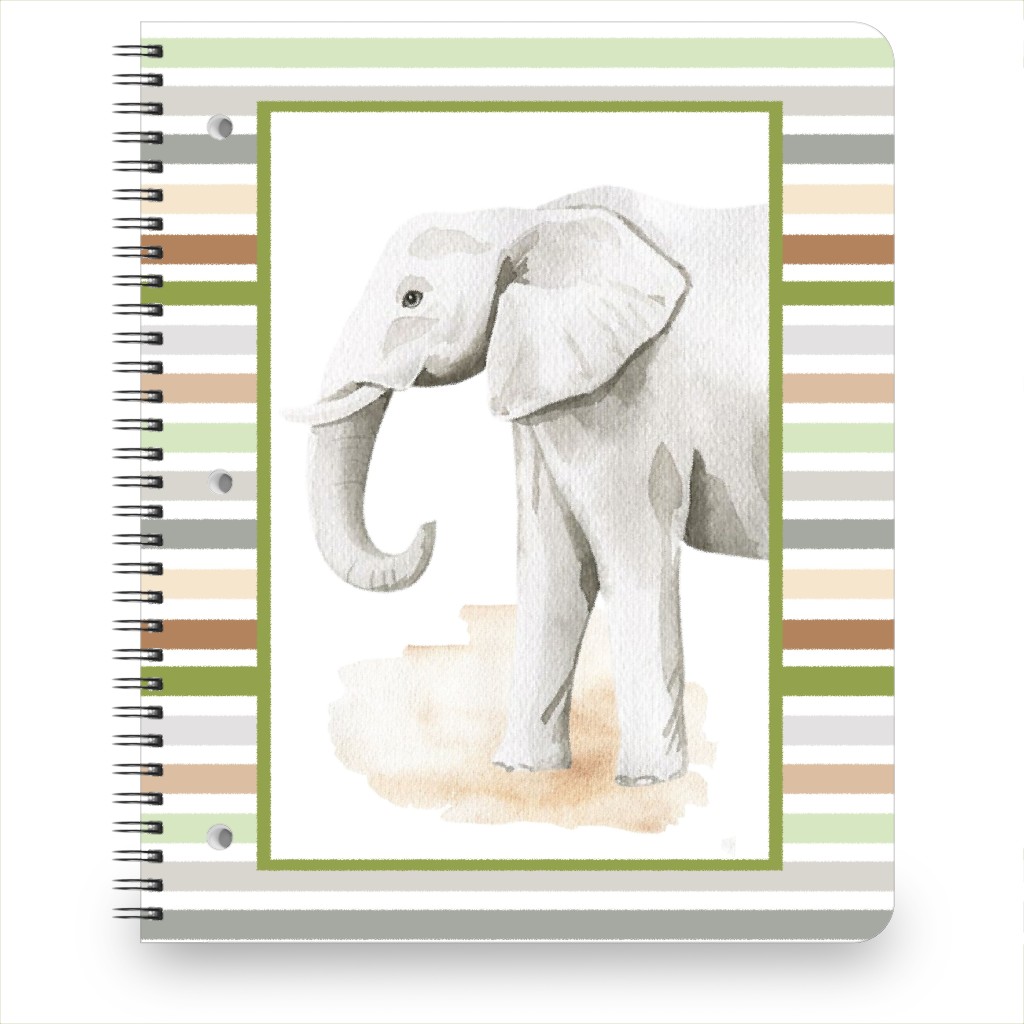 Jungle Safari Animals and Stripes - Elephant Notebook, 8.5x11, Multicolor