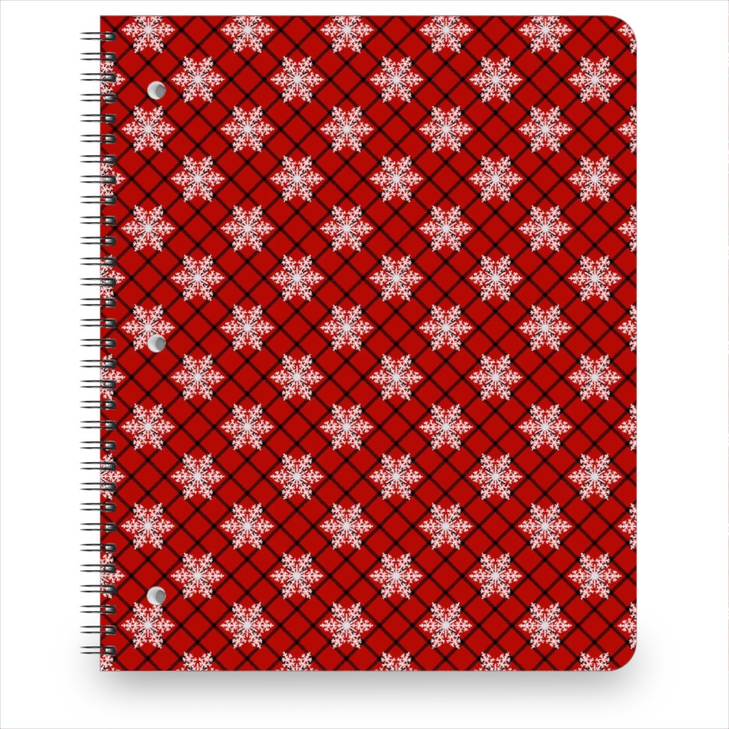 Snowy Winter Diagonal Checker Plaid - Red and Black Notebook, 8.5x11, Red