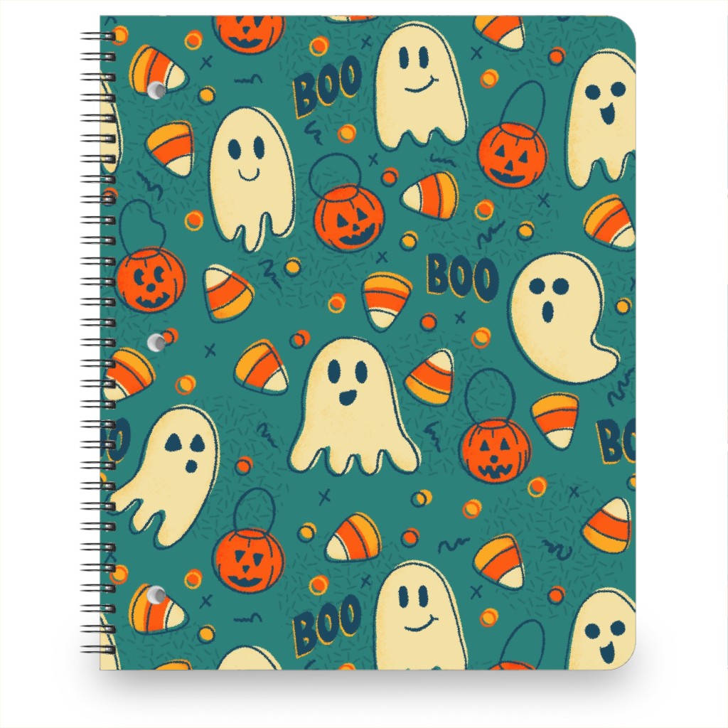 Candy Corn and Ghosts - Green Notebook, 8.5x11, Multicolor