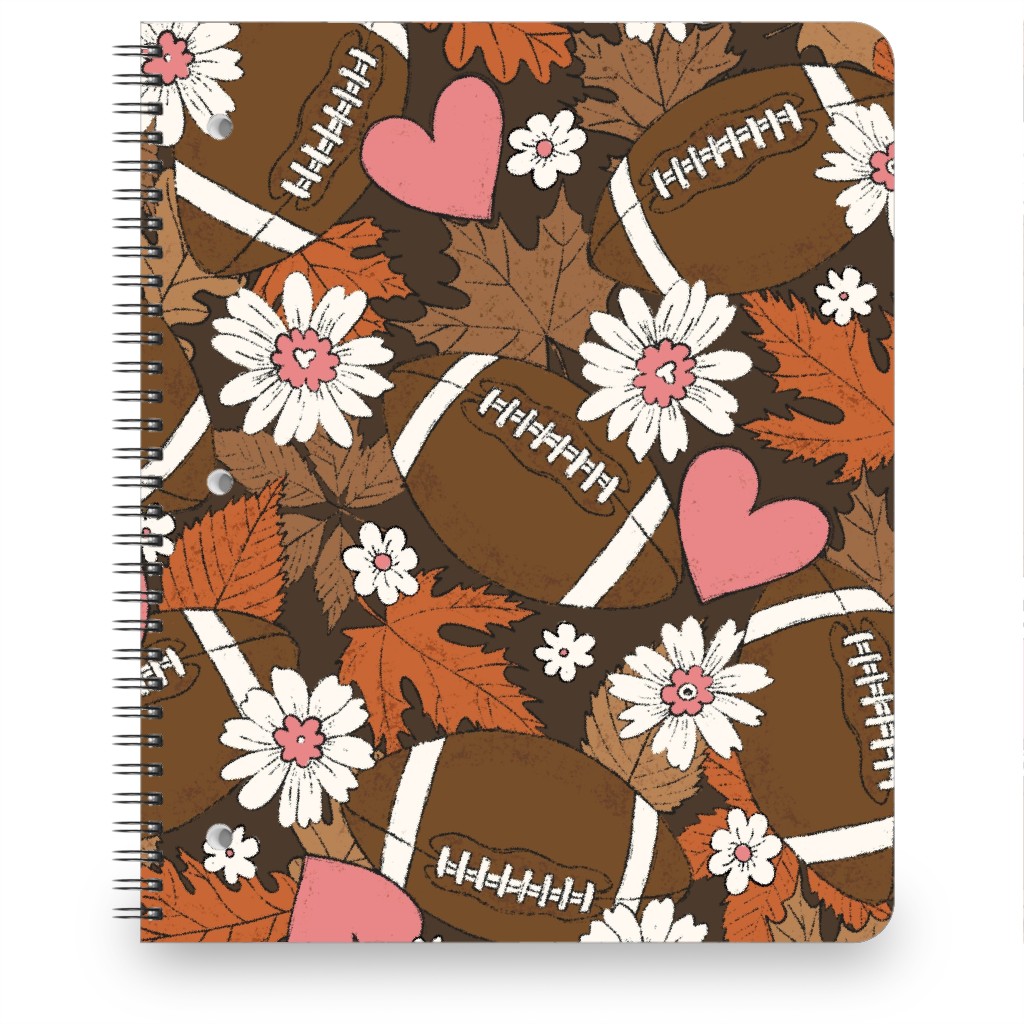 Football Fall and Florals Notebook, 8.5x11, Brown, Deep Chocolate