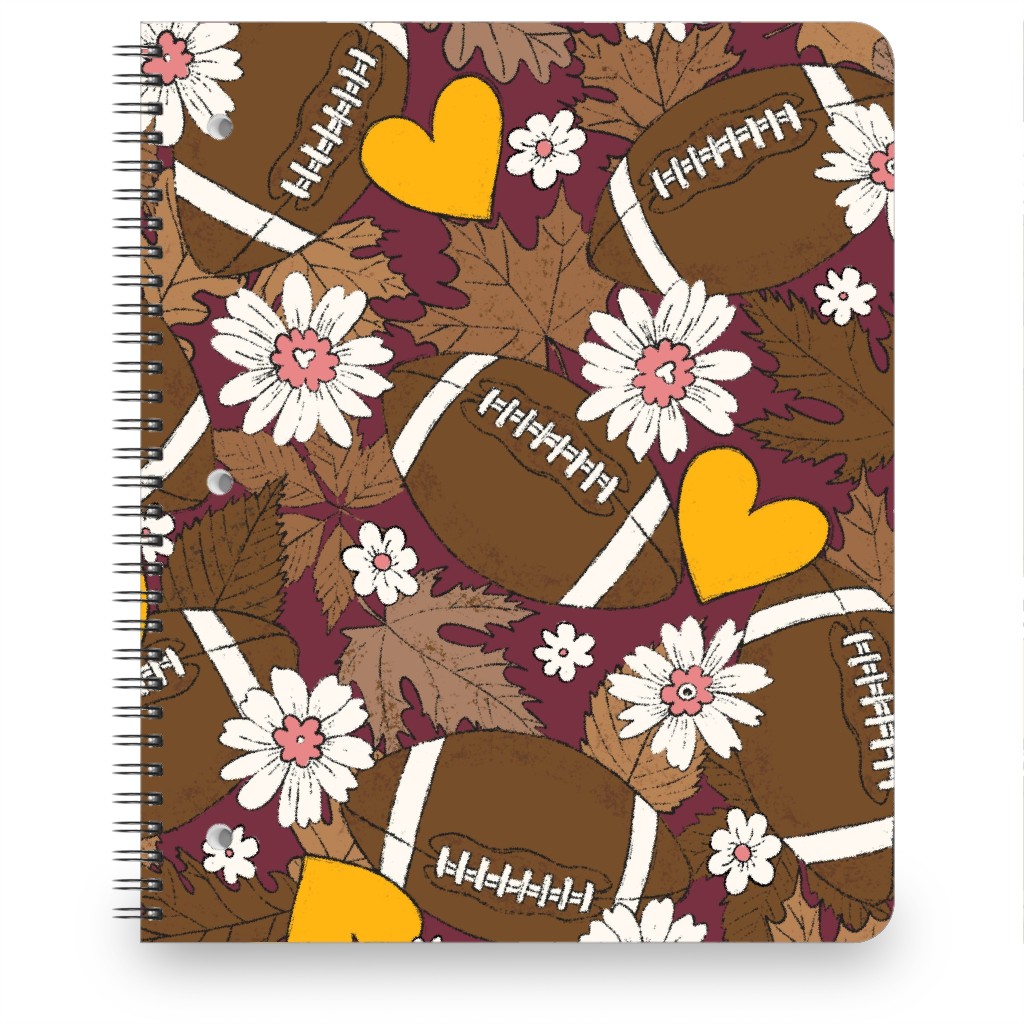 Football Fall and Florals Notebook, 8.5x11, Brown, Dark Chocolate
