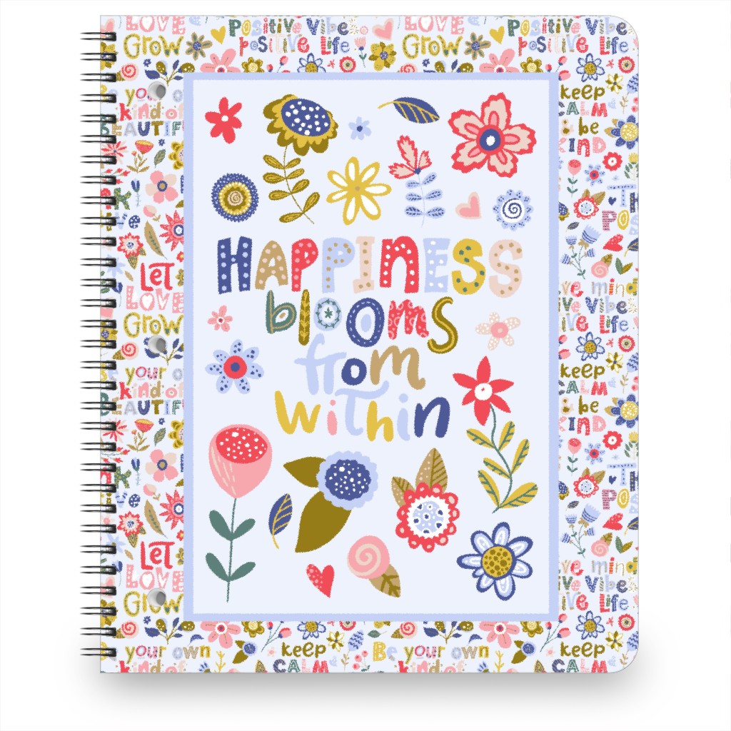 Happiness Blooms From Within - Inspirational Floral Notebook, 8.5x11, Multicolor