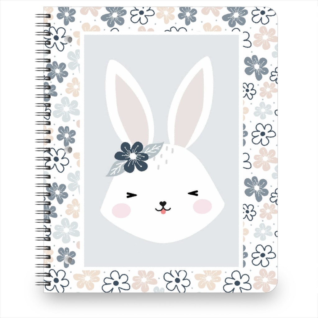 Spring Baby Girl Bunny - Neutral Soft Palette Notebook, 8.5x11, Blue