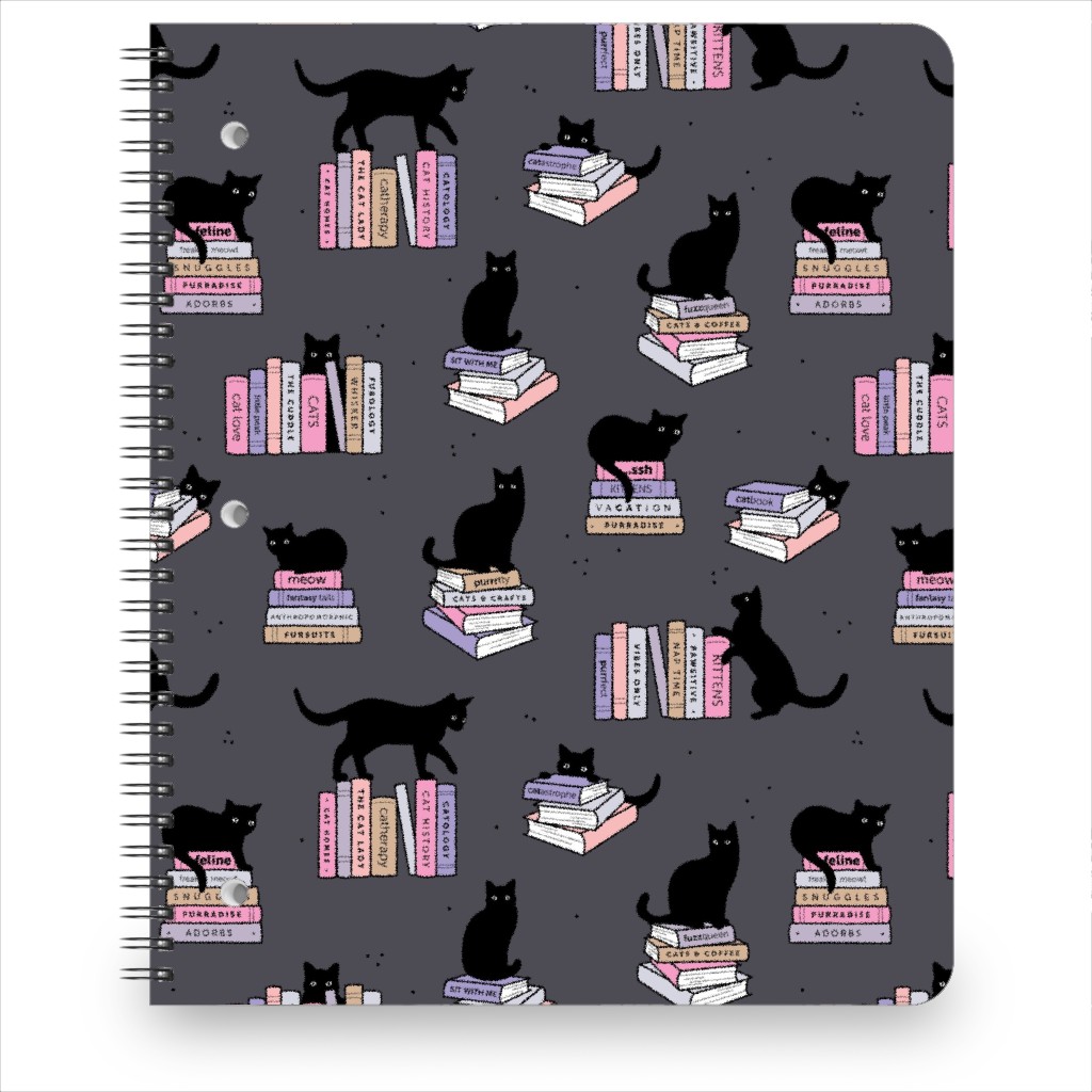 Cats and Books Notebook, 8.5x11, Gray