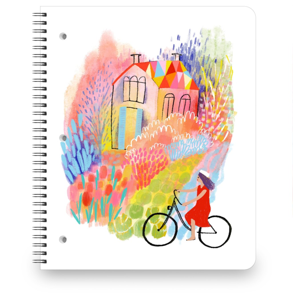 Cycling Through Spring Gardens - Multi Notebook, 8.5x11, Multicolor