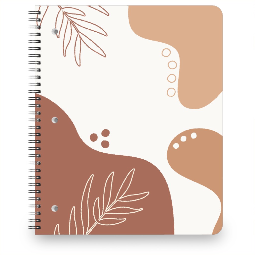 Abstract Shapes and Fern Leaves - Earth Tones Notebook, 8.5x11, Orange