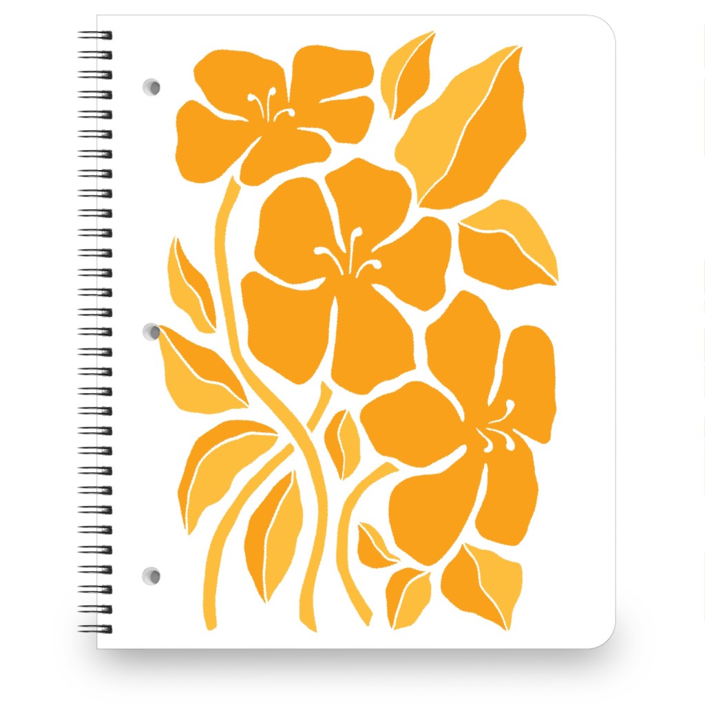 Minimalist Block Hibiscus Floral - Yellow Notebook, 8.5x11, Orange