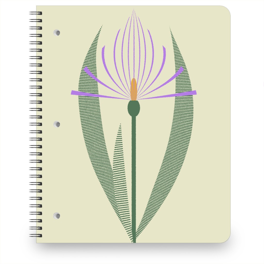 Abstract Lily Flower - Purple on Beige Notebook, 8.5x11, Purple
