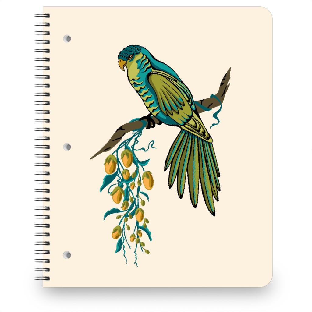 Bird Perched on Branch - Multi Notebook, 8.5x11, Beige
